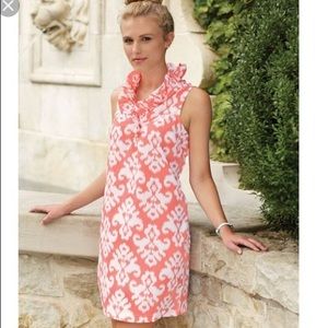 Mud Pie Sleeveless Ruffle Ikat Coral Dress, Large